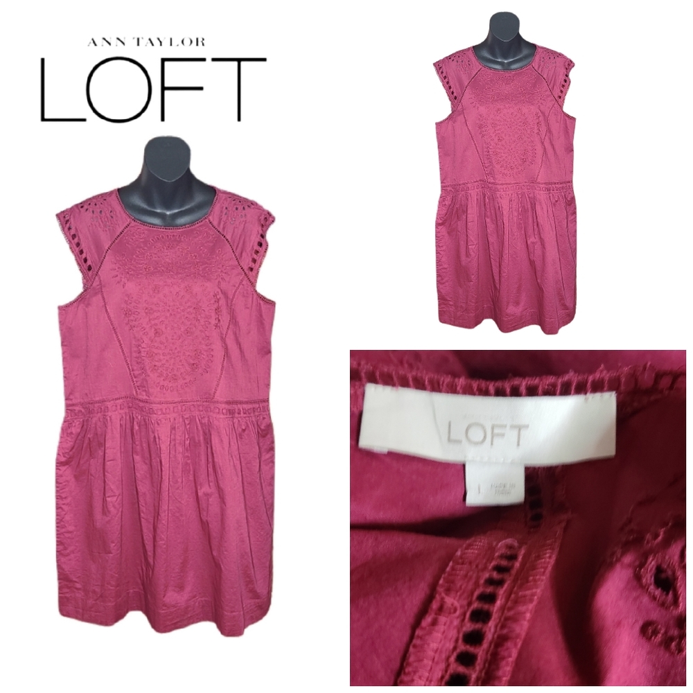 ANN TAYLOR LOFT LIGHT CRANBERRY LACE FRONT DRESS - Picture 2 of 4